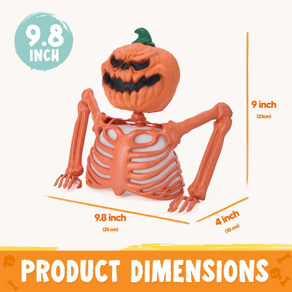 Joyfy Halloween LED Light Up Skeleton Pumpkin Table Decor,Multicolor Lighted Pumpkin Skeleton Ornament Indoor Outdoor Desk & Party Tabletop Decoration Supplies