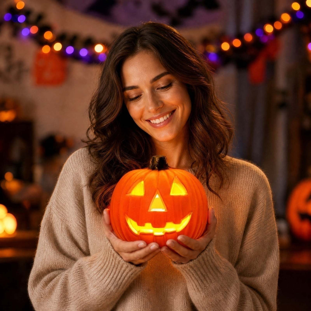 Halloween Pumpkin LED Light Lamp Blow Mold Pumpkin Decoration For Tabletop Shelf And Mantel
