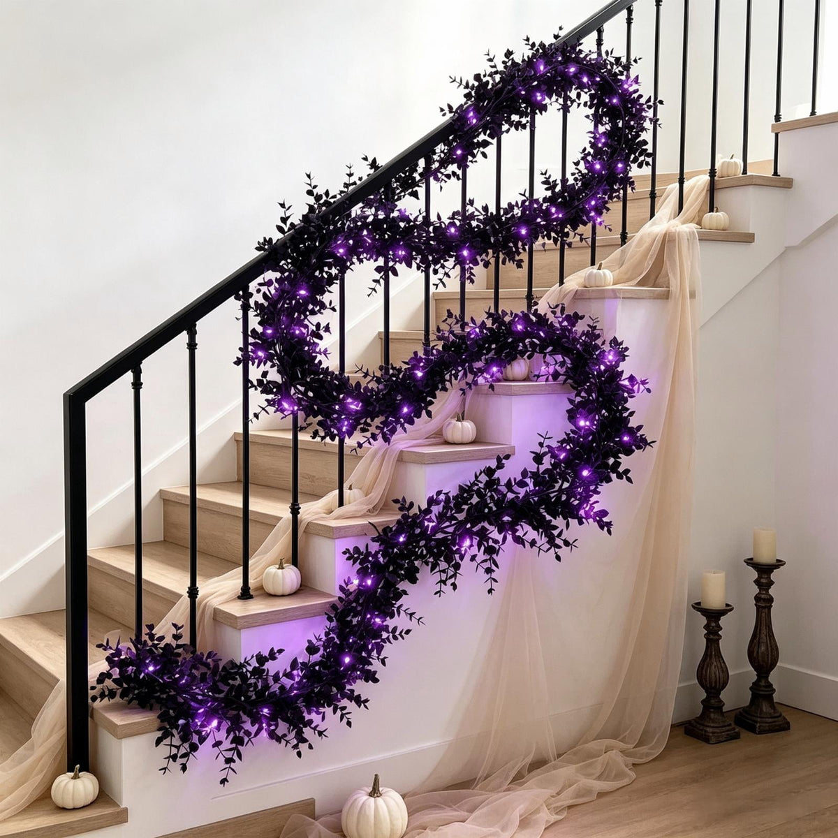 68 Inch Black Halloween Garland, Fall Artificial Vine, Thanksgiving Wall Decor for Home Mantel