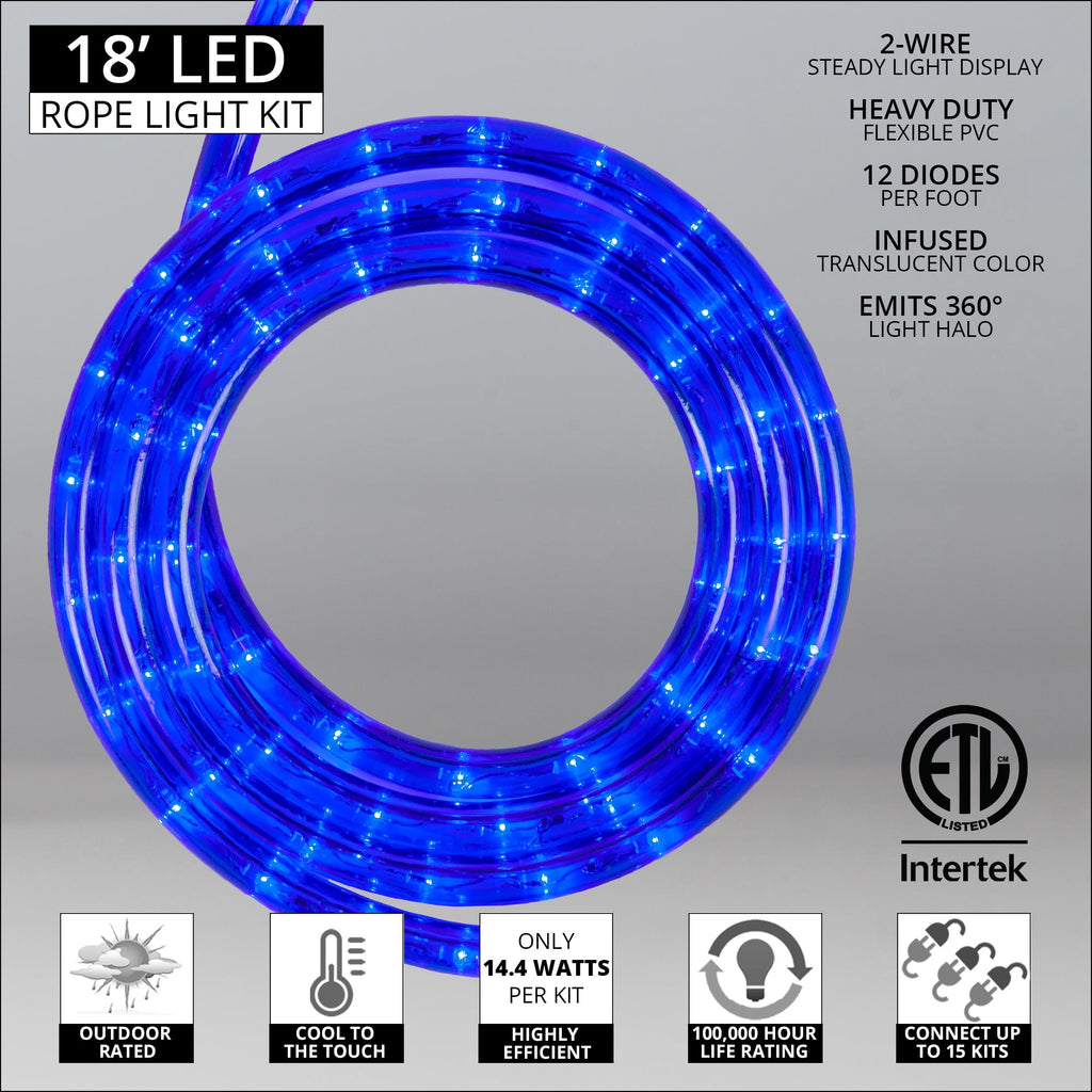 18 ft. LED Warm White Rope Light Kit, 216 Lights, Connectable Ready-to-Install Christmas Decorative Party Lighting, Mounting Clips Included