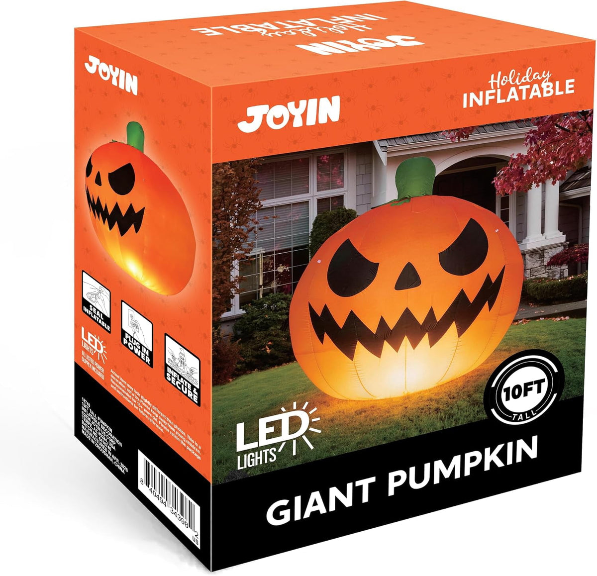 Joyfy 10 Ft Tall Halloween Inflatables Pumpkin,Giant Pumpki Blow Up Decor with Built-in LED Lights,Outdoor Decorations for Yard,Lawn,Garden