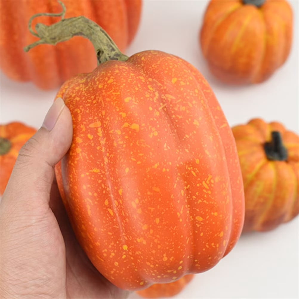 CQHVKQ 7PCS Fake Pumpkins Foam Decor Set, Fall Pumpkins Decoration from Sizes 1.9" to 7.5", Artificial Styrofoam Pumpkins for Table Centerpieces, Fall, Thanksgiving & Halloween DIY, Orange