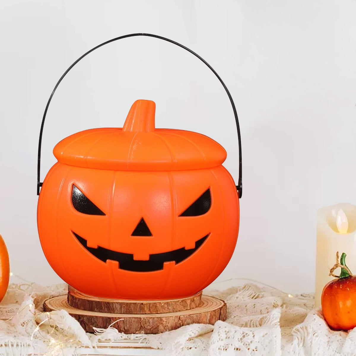Kyusrd Trick or Treat Halloween Lantern Pumpkin Decoration Lighted Table Centerpieces Ornaments Spooky Pumpkin Prop Decor Decorative Wedding Candy Bowl Organizer Canisters