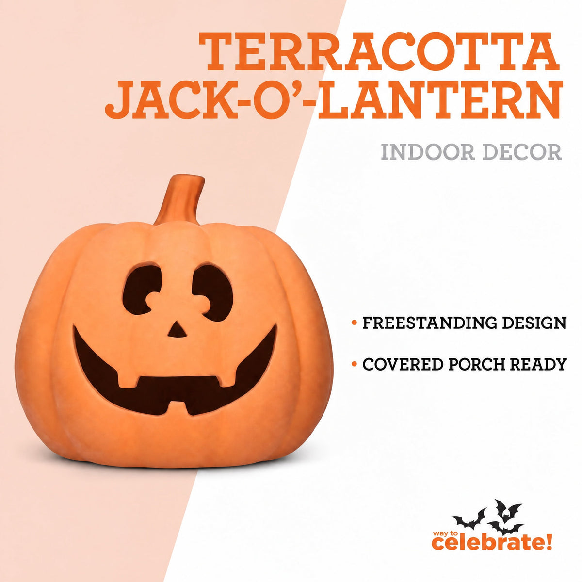 Jack-o'-Lantern Decoration, Terracotta, 9.25", Halloween by Way To Celebrate