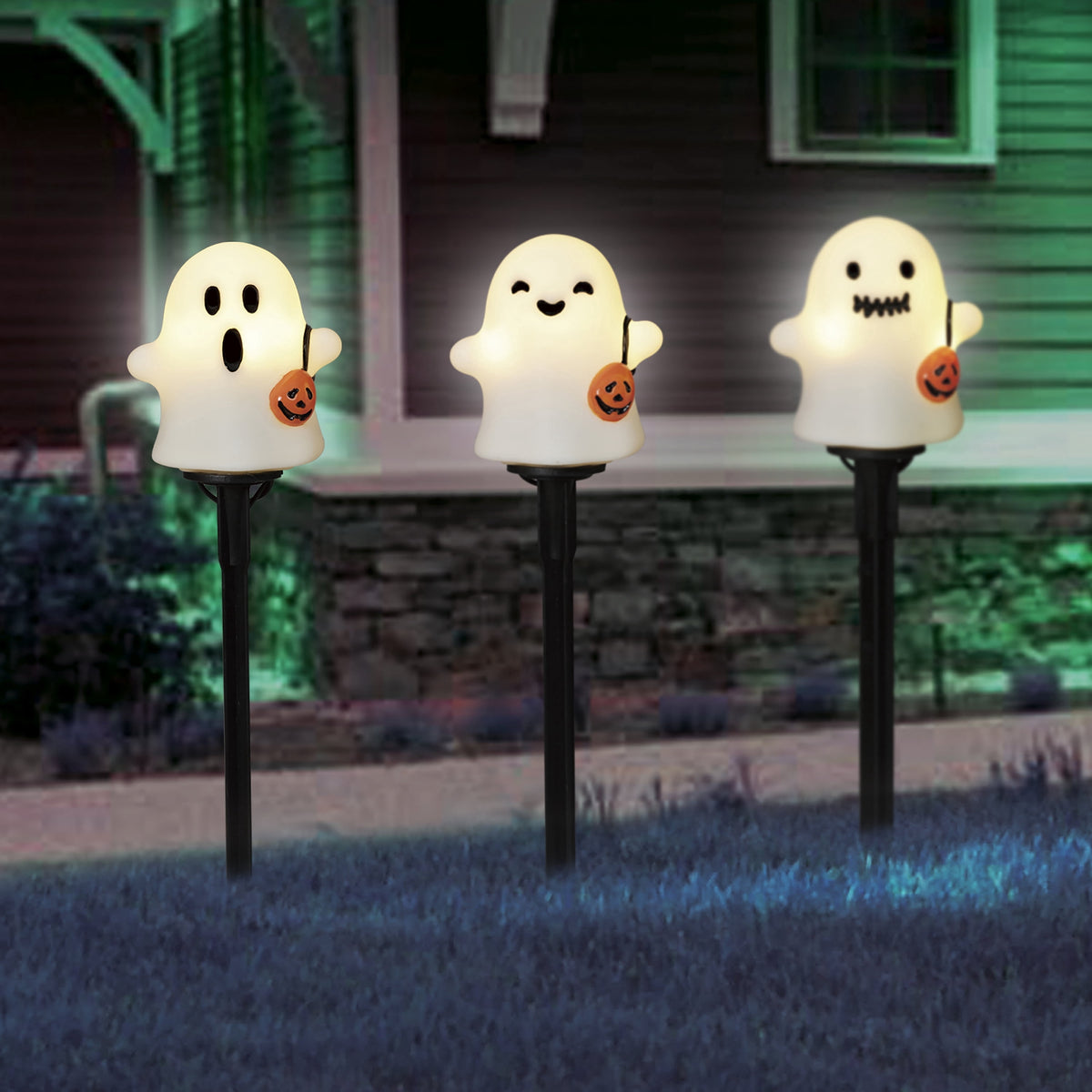 Outdoor LED Ghost Pathmarkers, White, 3', 3 Count, Halloween by Way To Celebrate