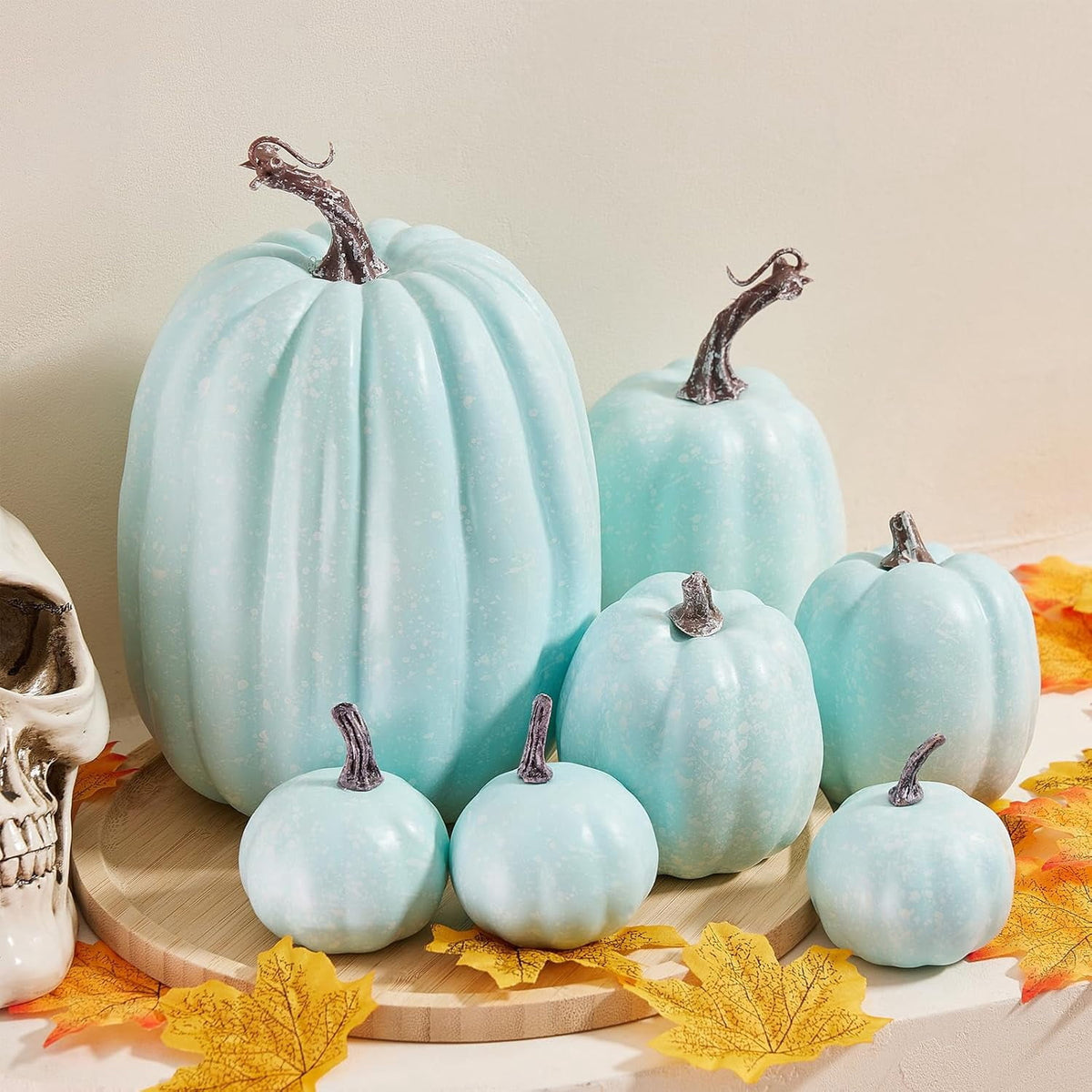 7Pcs Fake Pumpkins Artificial Plastic Pumpkins Decorations Foam Pumpkins for Fall Halloween Home Decor (Blue, One Size)
