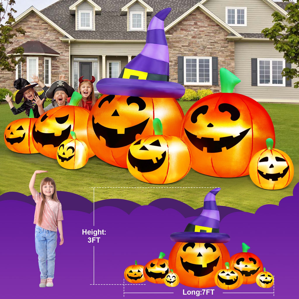 Yexmas 8 FT Halloween Inflatables Pumpkin,7 Pumpkins Halloween Outdoor Decoration with Built-in LED Lights,Halloween Blow Ups for Yard, Lawn, Garden Decor