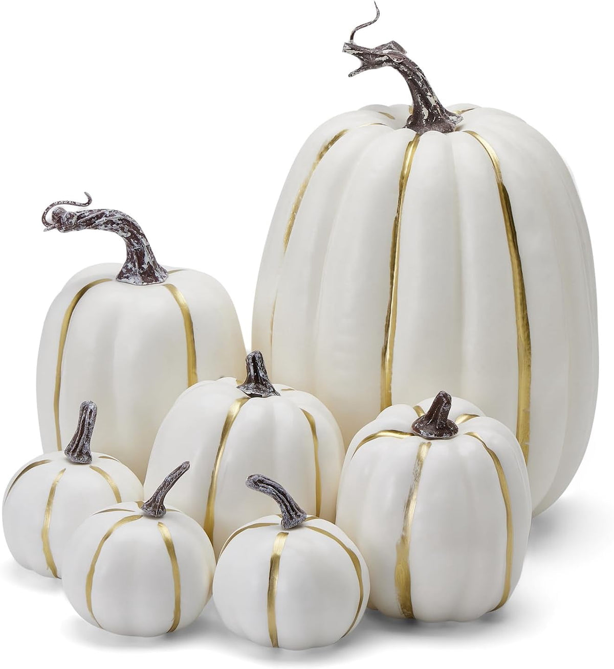 7Pcs Artificial Pumpkins Fall Decoration Assorted Faux Pumpkin Cute Foam Pumpkins for Home Outside Halloween Decorating