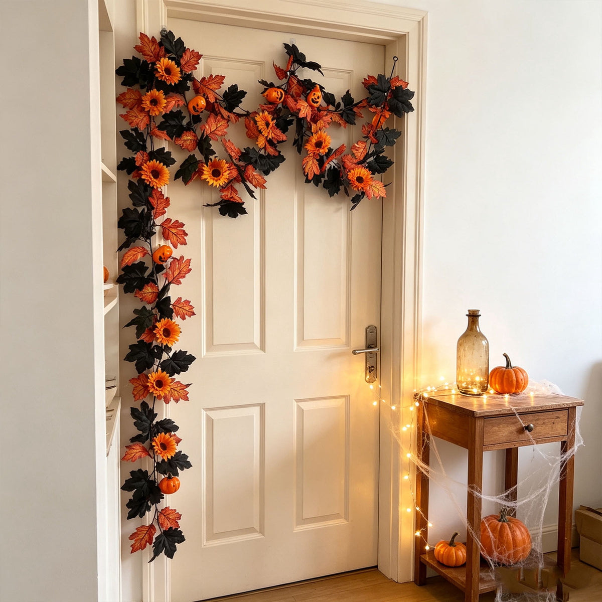 Halloween Pumpkin Garland - 68" Fall Leaf Decor for Mantle, Staircase & Porch, Outdoor/Indoor Autumn Thanksgiving Party Decoration (Multicolor)