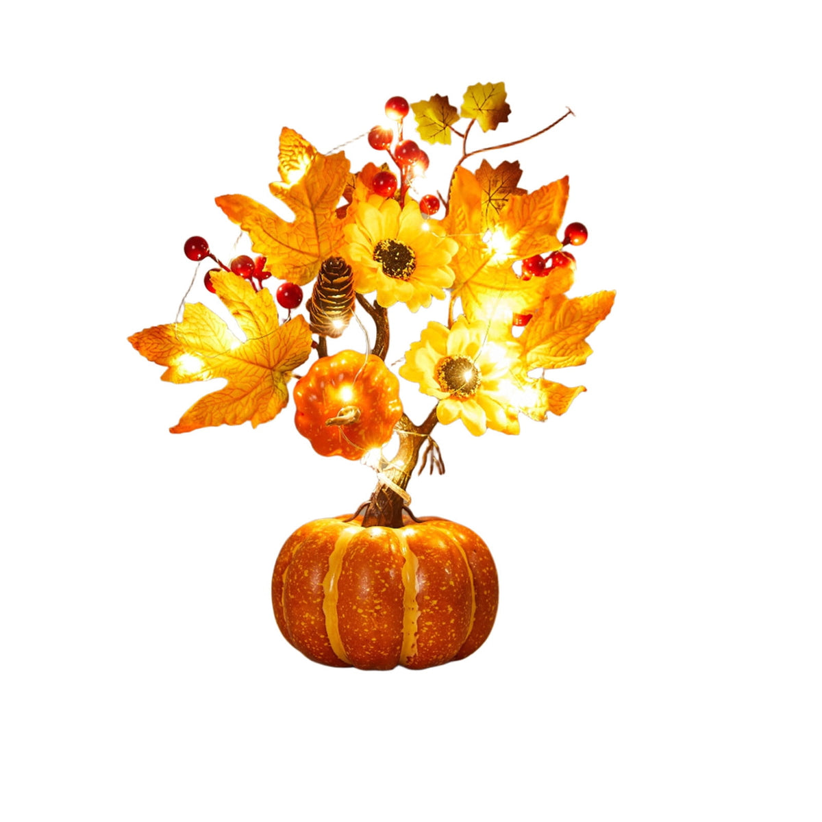 YSGFHGJW Halloween Thanksgiving Artificial Pumpkin Tree Decoration, Light Up with LED Lights, Fall Decor for Dining Table Living Room Porch