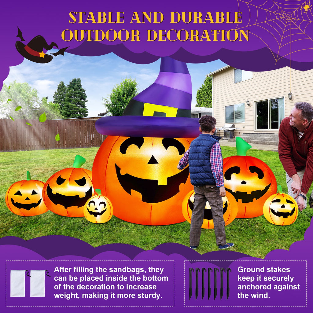 Yexmas 8 FT Halloween Inflatables Pumpkin,7 Pumpkins Halloween Outdoor Decoration with Built-in LED Lights,Halloween Blow Ups for Yard, Lawn, Garden Decor