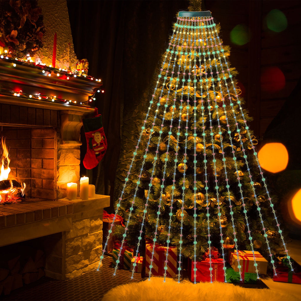 AYktou Christmas Tree Lights 6.56ft 16 Lines LED Waterfall Lights Waterproof Xmas Tree Topper Lights with Remote and USB Powered Christmas Lights for Halloween Xmas Year Holiday,Colorful