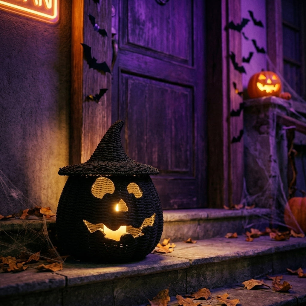 Handwoven Pumpkin Lantern, Rustic Vintage Halloween Decor, 28cm Woven Pumpkin Lantern Without LED Candle Light, Pumpkin Ornament for Mantel Doorstep Halloween Party Decorations