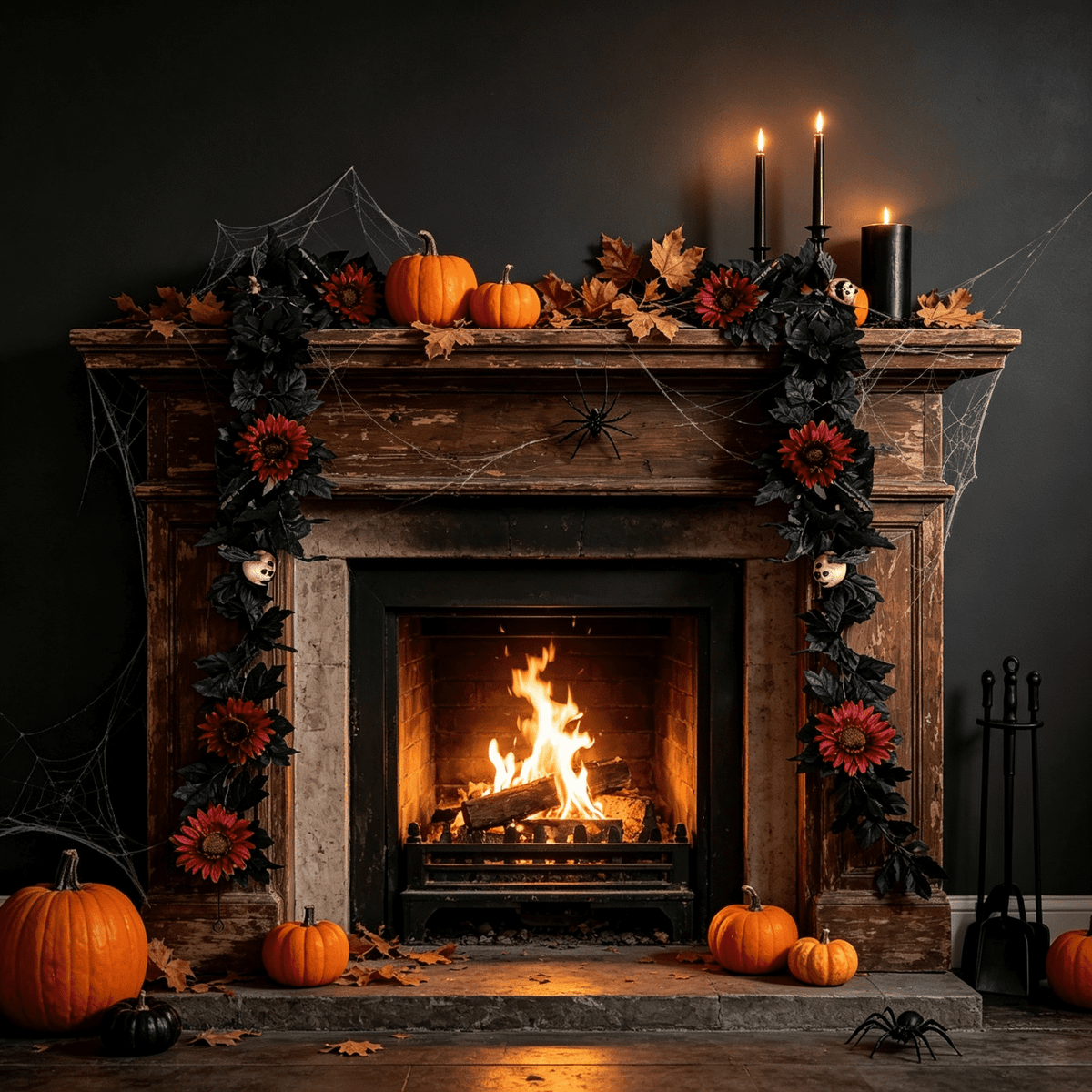 68 Inch Black Halloween Garland, Fall Artificial Vine, Thanksgiving Wall Decor for Home Mantel