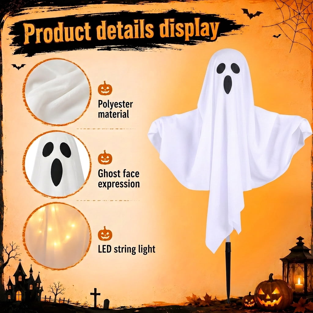 DAYBETTER Halloween Decorations Outdoor, 5pack Ghost Outdoor Pathway Light, 8 Lighting Modes, Warm White Led Lights for Porch, Yard, Halloween Party Decor