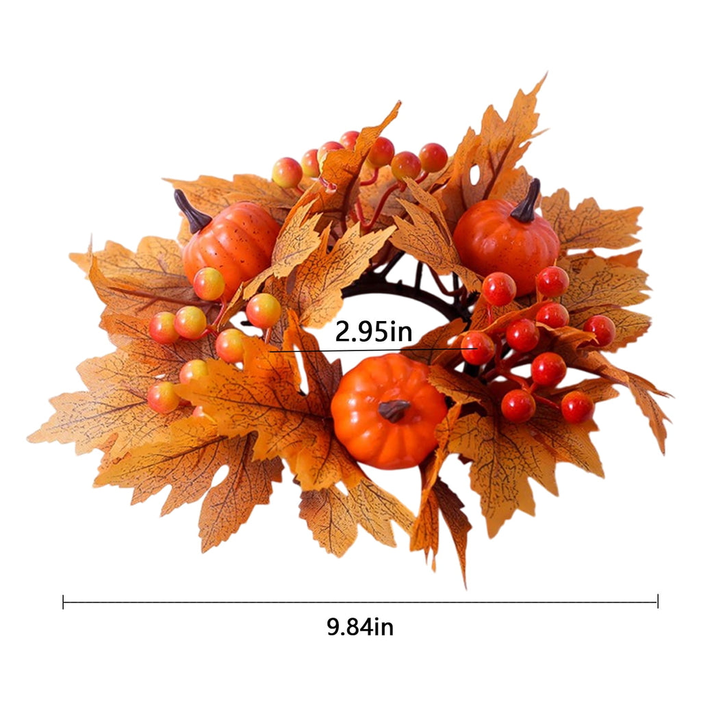 TETOU 2Pcs Halloween Candle Rings Wreath for Pillar Candle Holder, Maple Leaf Black Rose Small Wreaths for Fall Thanksgiving Home Table Centerpieces, Cabinet Decorations - Black