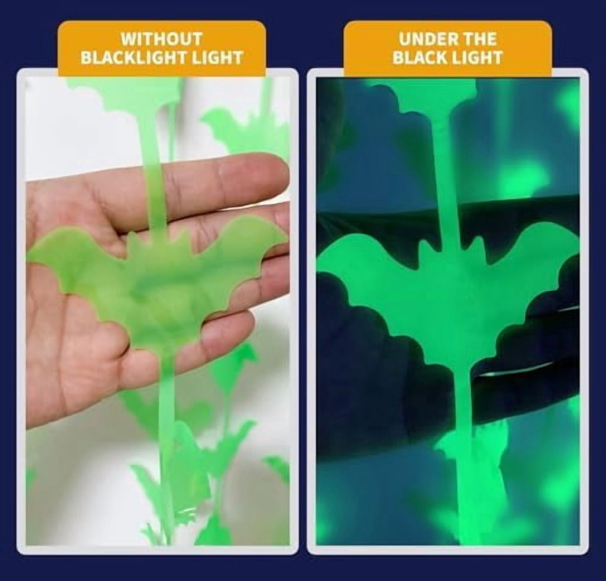 Halloween Neon Tinsel Fringe Curtains 3 Pack Pumpkin Skeleton Bat UV Party Decor