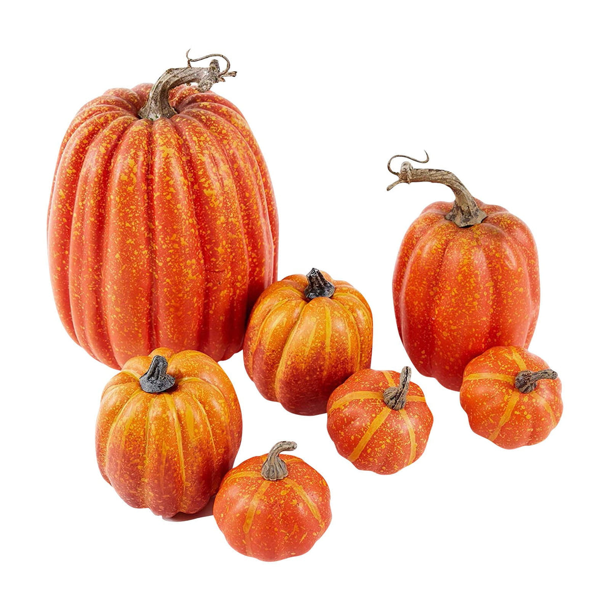 7 Pcs Assorted Size Artificial Pumpkin Set, Realistic Foam Pumpkin Decorations for Halloween Fall Harvest Decor, Thanksgiving Table Decor Centerpiece, Farmhouse Seasonal Home Decor and Party Display