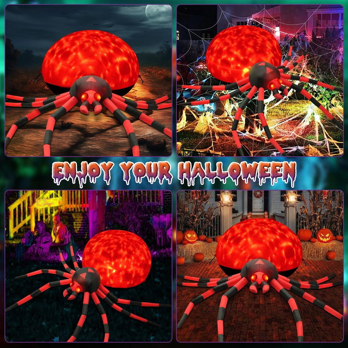 Yexmas 8FT Halloween Inflatables Outdoor Decorations Giant Spider Decorations with LED Lights and Air Pump Blow up Inflatable, Purple