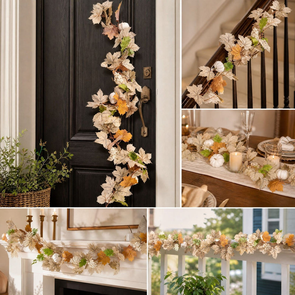 Spring Artificial Flowers Garland, 70 inch Fake Eucalyptus Vine Cherrys Blossoms Hanging Garland Rattan for Mantle Fireplace Wedding Indoor Outdoor Home Decor