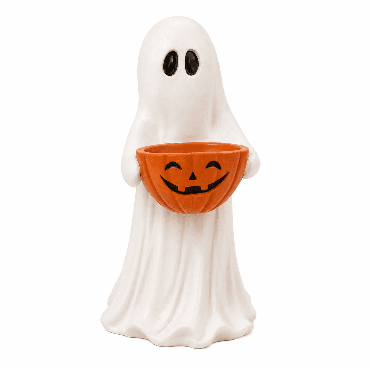 Clearance! Halloween Ghost Statue with Pumpkin Candy Bowl, 13.7 Inch Outdoor Ghost Figurine, Halloween Candy Holder Decoration for Porch Yard Patio Indoor Decor