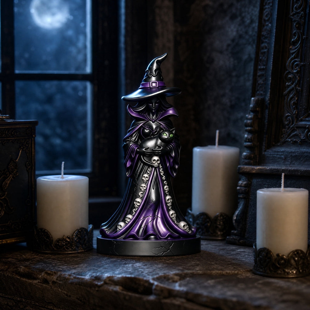 2026 New Halloween Mossy Tree Witch With Crow Light Up 7" Resin Figurine Rave Mantel Shelf Party Decorations