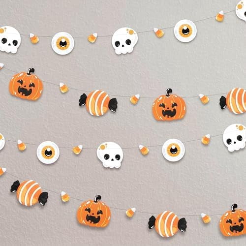 4 Piece Pastel Halloween Decorations Spooky Banners Pumpkin Skull Garland Eyeball Backdrop