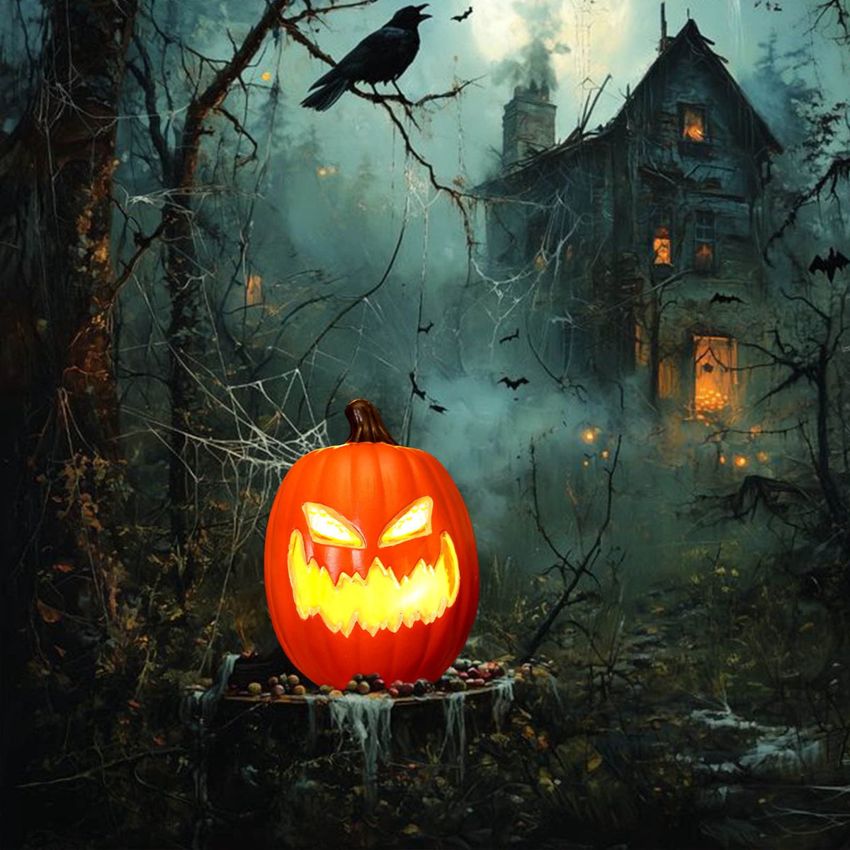 SRUILUO Halloween Light up Jack-O-Lantern, Fall Thanksgiving Pumpkin Light Decorations, Pumpkin Prop with LED Light, Halloween Tabletop Decorations Props for Indoor Outdoor Decor (No Battery)