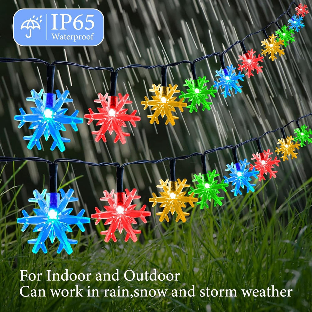 Qoosea Solar Lights Outdoor, Waterproof 100 LED Snowflake Fairy Lights, 39 ft Outdoor Christmas Decoration, String Lights for Party, Patio, Room Decor