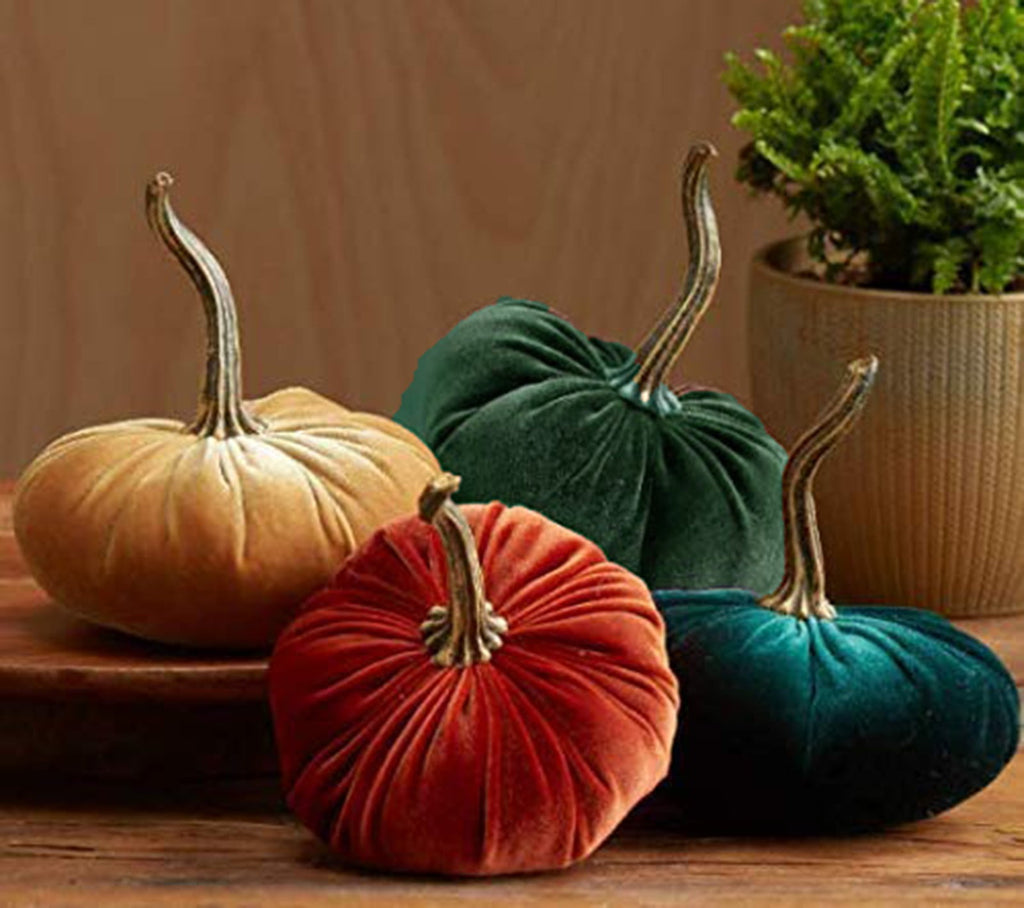 Large Fake Handmade Green Velvet Pumpkins Artificial Fall Harvest Halloween Decoration for Home Kitchen Farmhouse Thanksgiving Wedding Festival