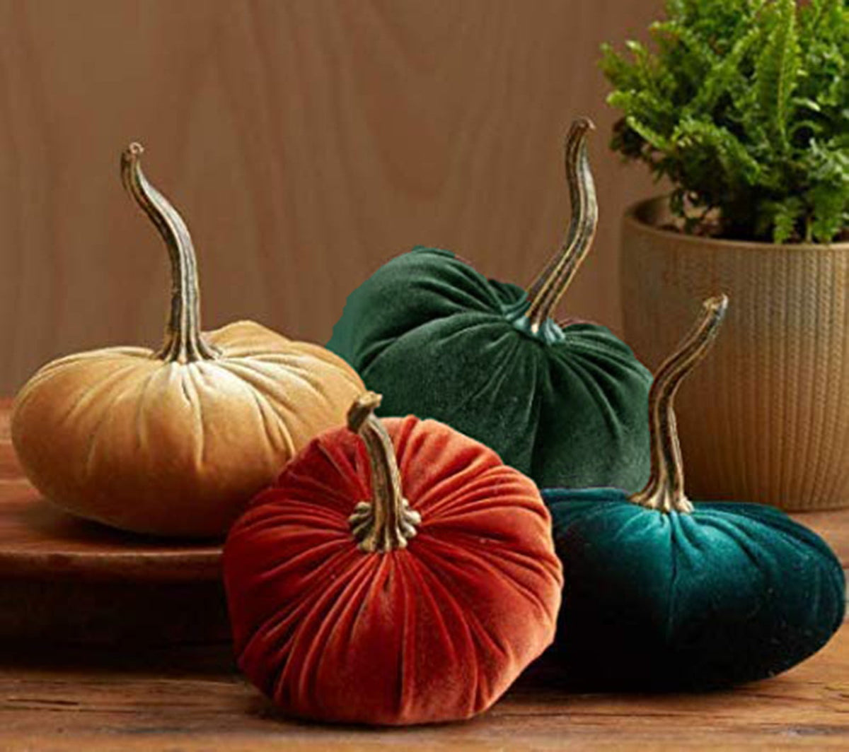 Large Fake Handmade Green Velvet Pumpkins Artificial Fall Harvest Halloween Decoration for Home Kitchen Farmhouse Thanksgiving Wedding Festival
