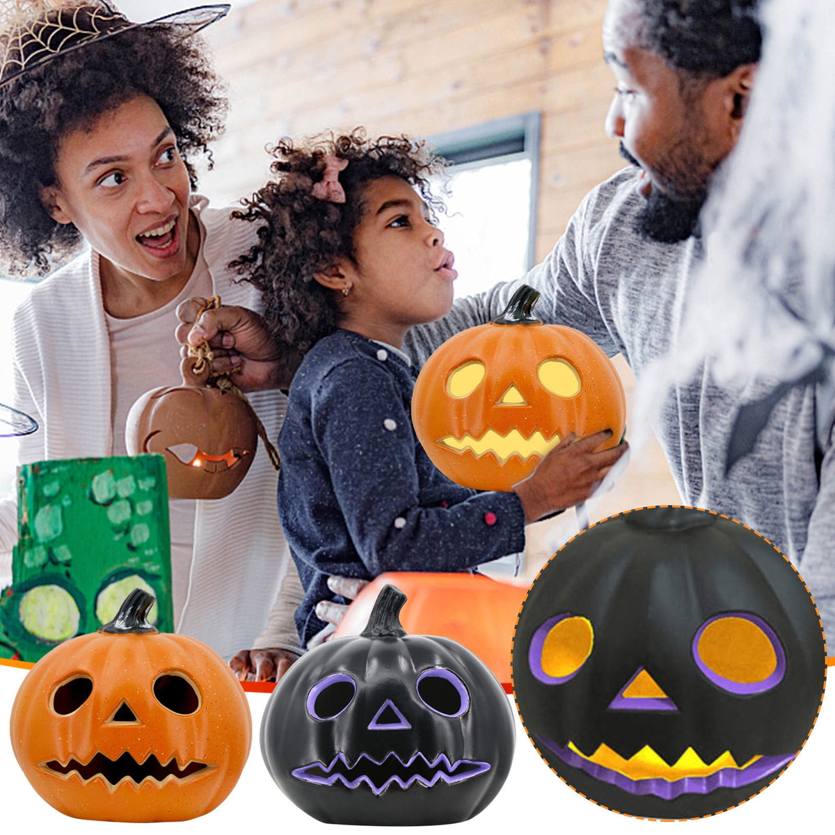 SRUILUO Halloween Light up Jack-O-Lantern, Fall Thanksgiving Pumpkin Light Decorations, Pumpkin Prop with LED Light, Halloween Tabletop Decorations Props for Indoor Outdoor Decor (No Battery)