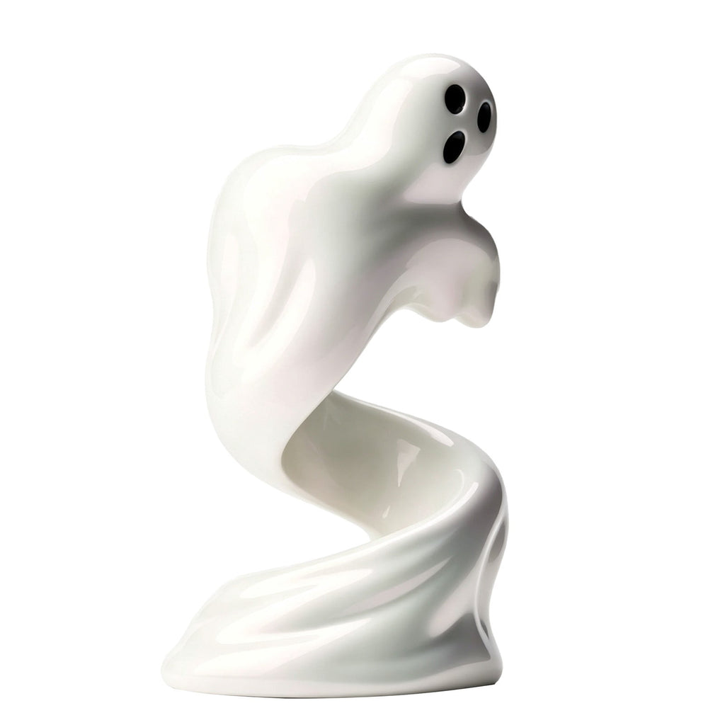 Halloween Ghost Figurine, Resin Lighted Ghost Ornament with Pumpkin Lantern & Beverage Cup, Tabletop Halloween Indoor Decor