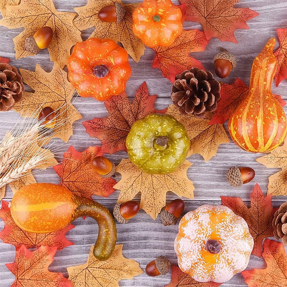 50 Pcs Artificial Pumpkins Decoration Set Mini Autumn Harvest Decoration Fall Pumpkin Table Decoration