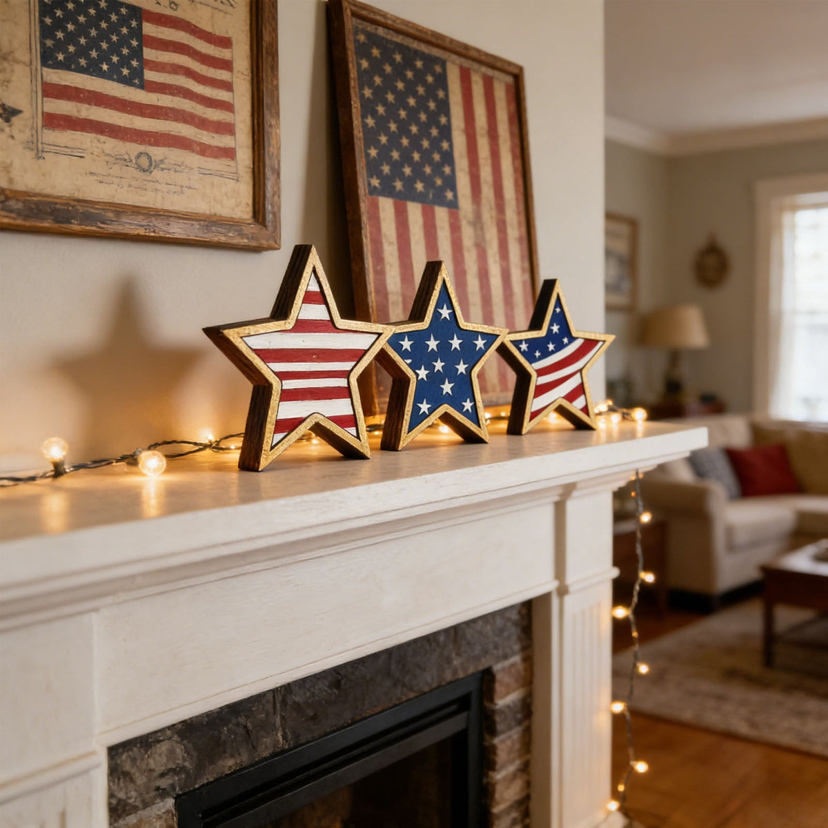 Japceit 3Pcs 4Th Of July Decorations Wooden Stars,Red White Blue Patriotic Decor, Independence Day Ornaments Set,For Home Office Table Shelf