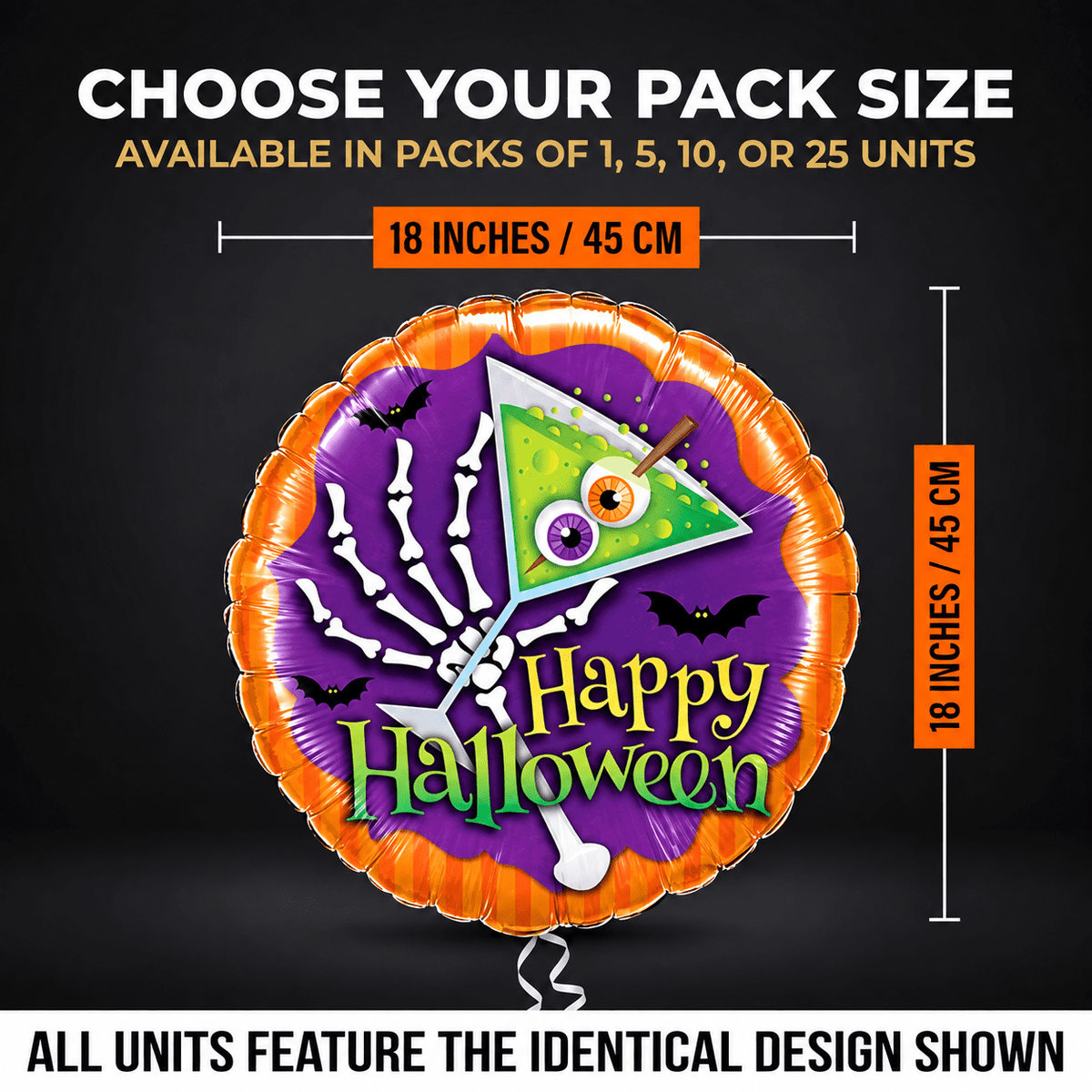 PMU Halloween Party Decoration "Happy Halloween" Jack Faces Aglow 18 Inch Mylar-Foil Balloon (1pkg) Pkg/1