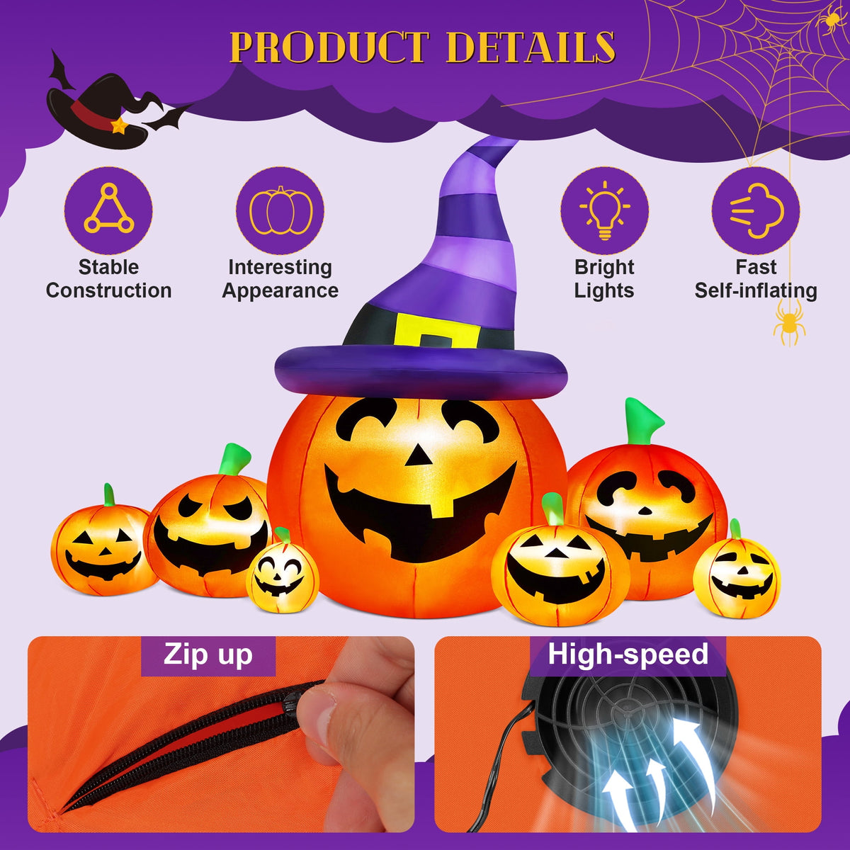 Yexmas 8 FT Halloween Inflatables Pumpkin,7 Pumpkins Halloween Outdoor Decoration with Built-in LED Lights,Halloween Blow Ups for Yard, Lawn, Garden Decor