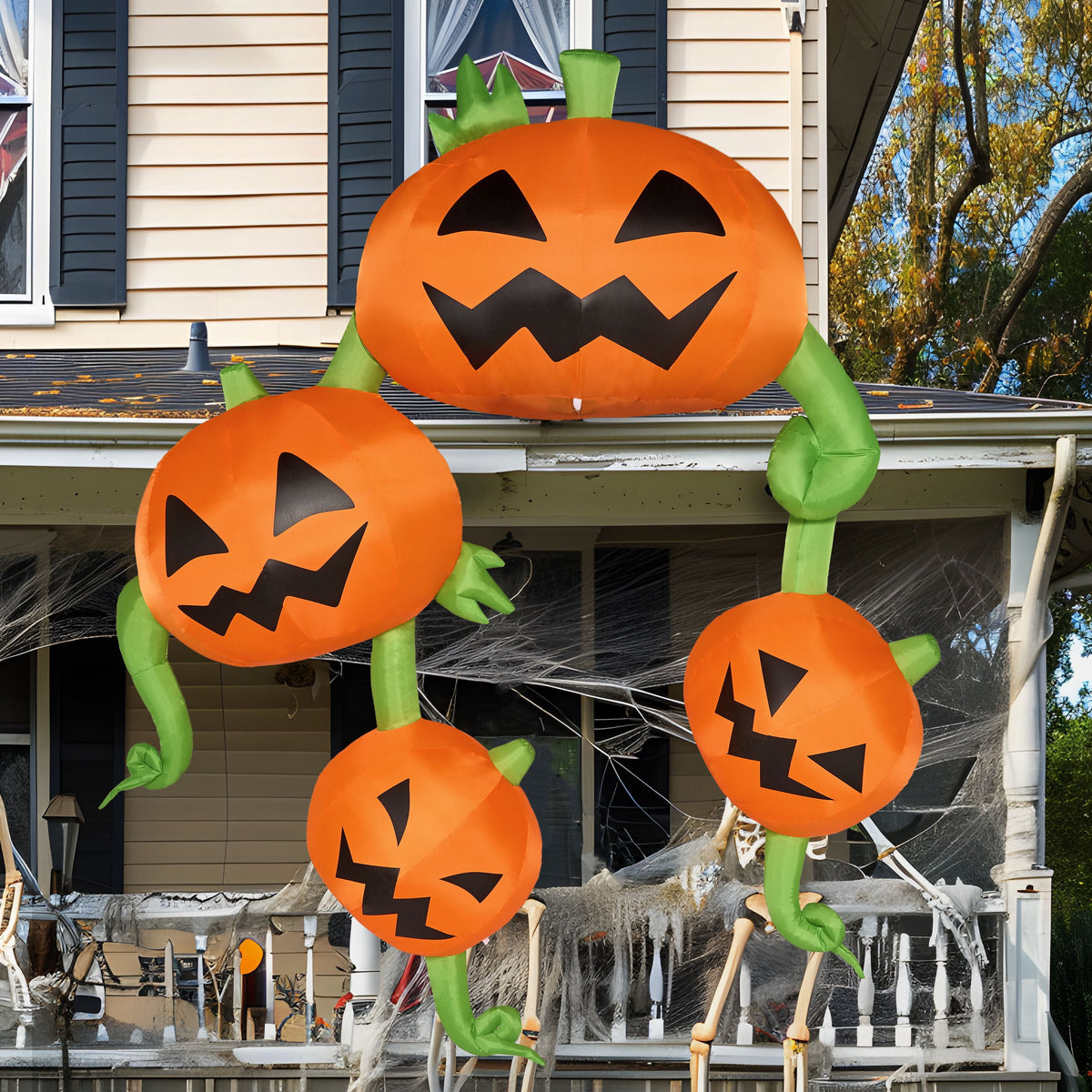 Joyfy 4 FT Halloween Inflatable Purple Octupos Head with Tentacles Broke Out from Window with Built-in LED Blow Up Inflatable for Window Decoration Yard Garden Lawn Decor