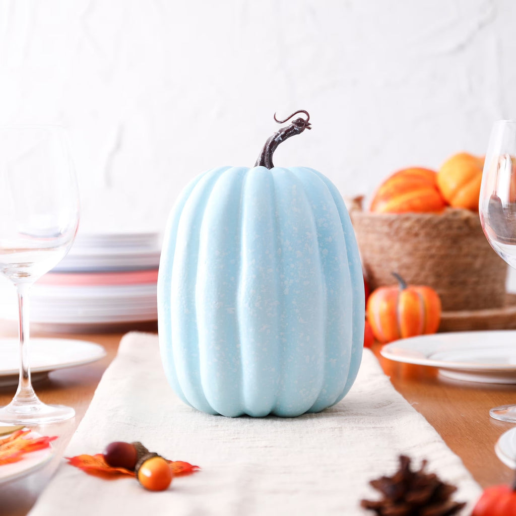 CQHVKQ 8 Inch Large Artificial Pumpkin Fall Decorations, Realistic Fake Harvest Pumpkin, Orange Gold Decorative Pumpkins for Table Centerpieces, Fall, Thanksgiving & Halloween DIY