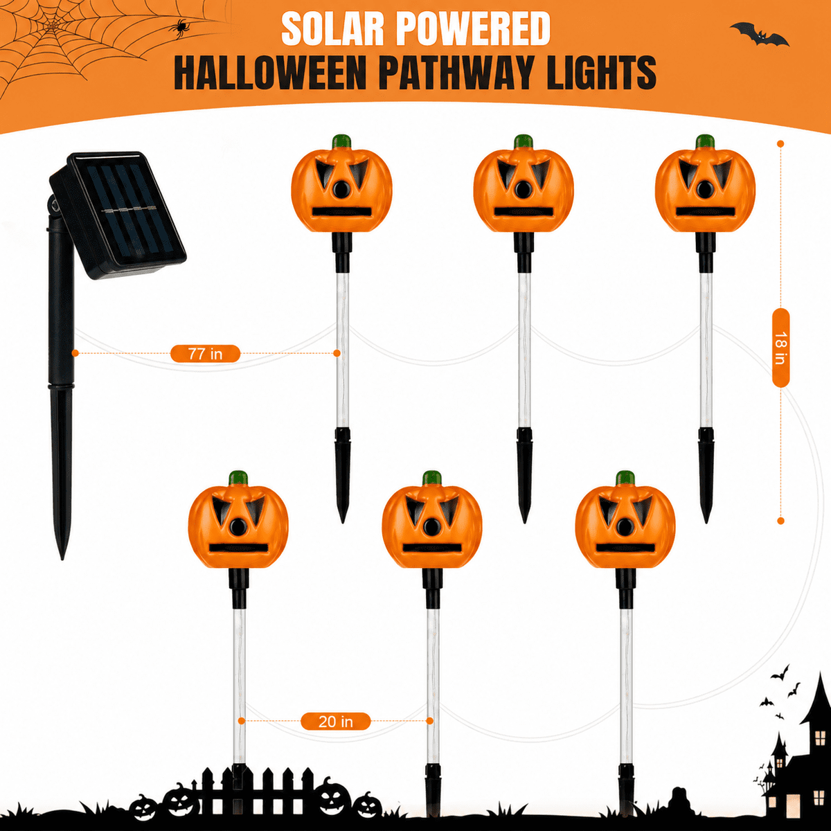 DAKIMOE Solar Halloween Path Lights, Lantern Stake Outdoor String Lights, 6-Pack
