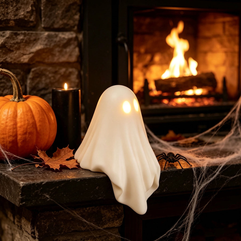 Sahpxhe Halloween Ghost Lamp Decor Warm LED Light for Halloween Mantel Shelf Tabletop Spooky Indoor Halloween Decor
