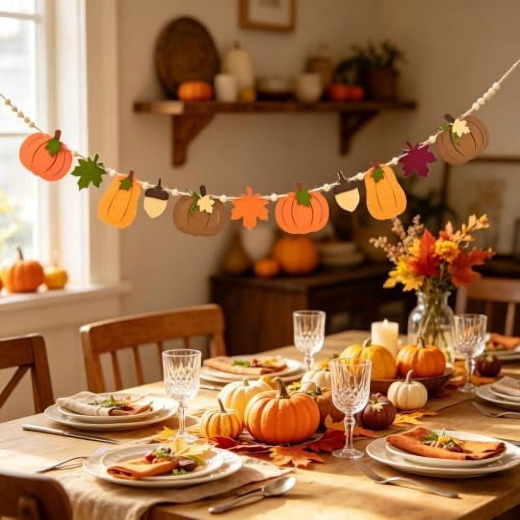 Paper Jazz Fall Garland Felt Pumpkin Decor with Fall Leaf and Pumpkin Decorations