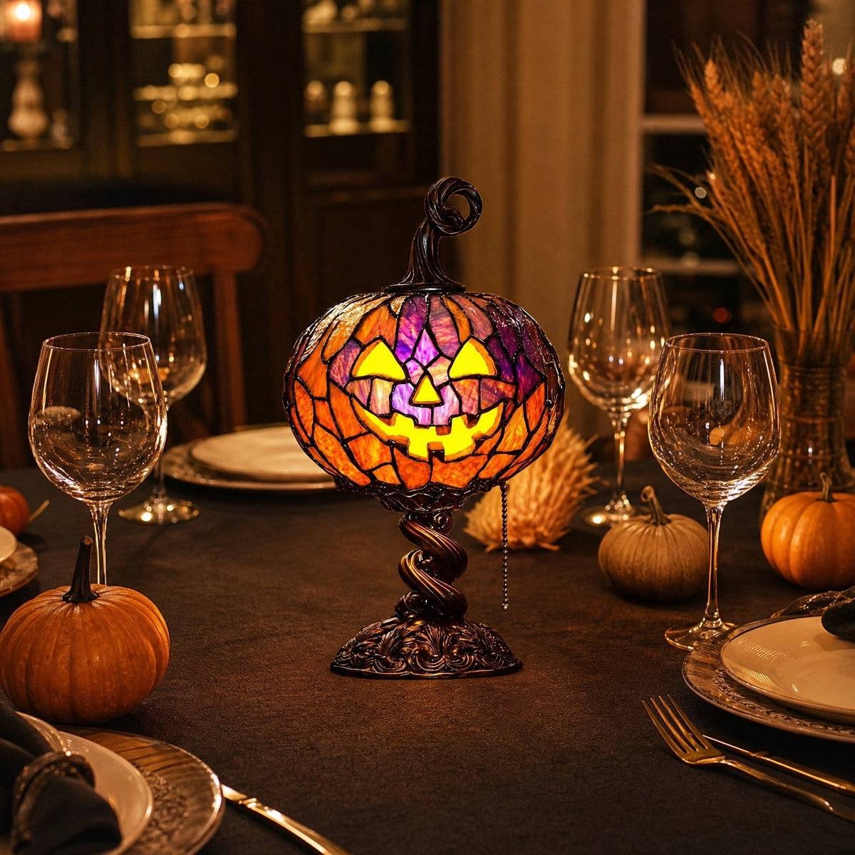 Stained Glass Witch Hat Lamp Gothic Halloween Lighting Decor, Vintage Witchy Hats Night Lights, Handcrafted Retro Resin Table Lamp for Bedroom, Living Room & Home Decor
