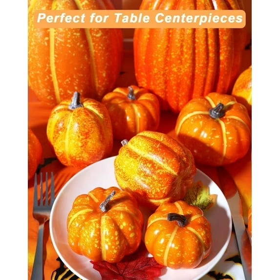 CQHVKQ 7PCS Fake Pumpkins Foam Decor Set, Fall Pumpkins Decoration from Sizes 1.9" to 7.5", Artificial Styrofoam Pumpkins for Table Centerpieces, Fall, Thanksgiving & Halloween DIY, Orange