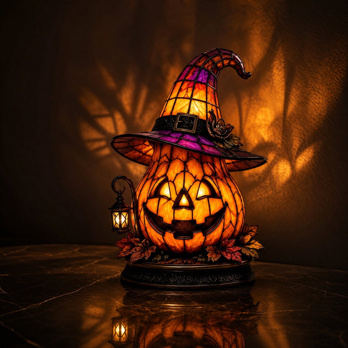 Halloween Pumpkin Night Light With Witch Hat Acrylic LED Tabletop Ornament, Spooky Glowing Figurine for Home Party Bedroom Holiday Decoration