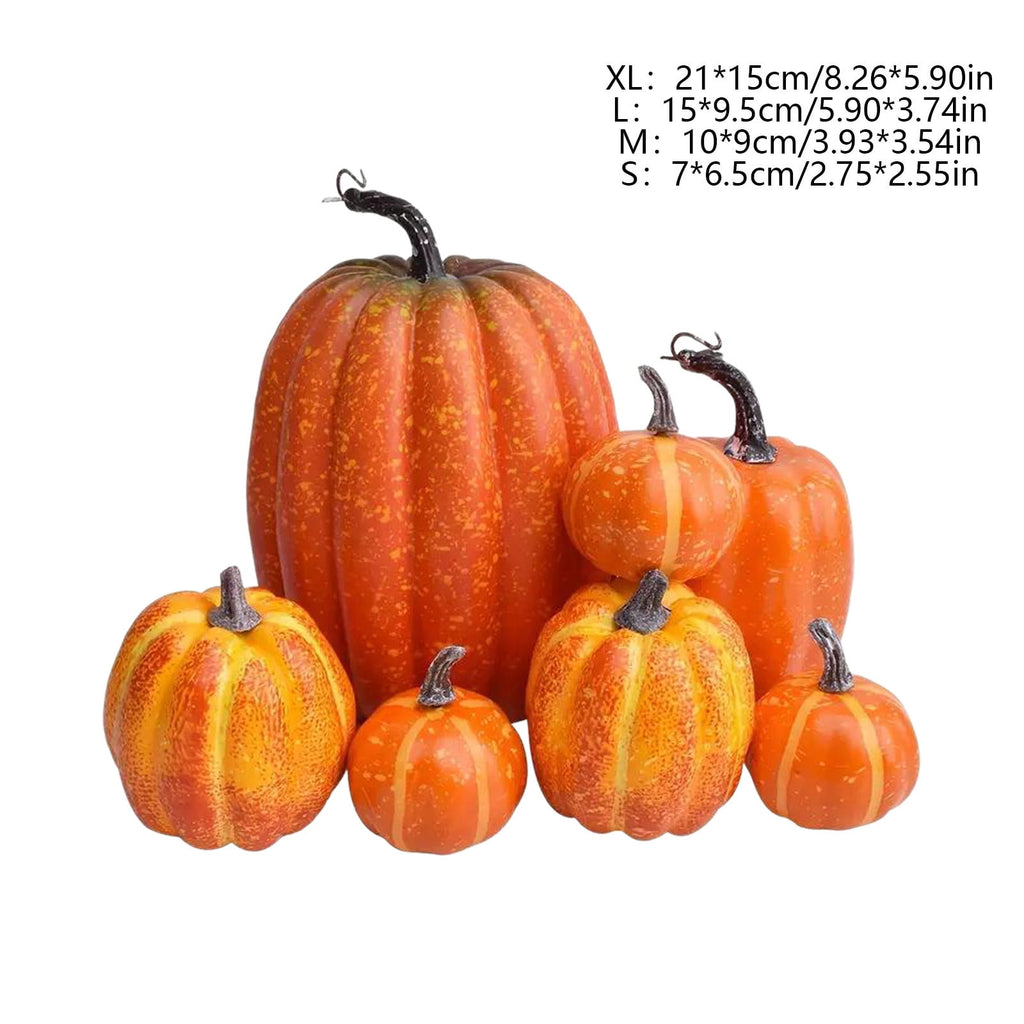 Fall+Decorations,Outdoor Pumpkins for Porch,7pcs Halloween Decorative Pumpkin Model Realistic Looking Simulation Ornament Good For Party Decorations Display(Orange 7pcs/Set 8"-3")
