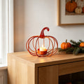 romoty Metal Wire Pumpkin Candle Holder, Vibrant Orange Iron Tealight Stand Tabletop Centerpiece Accent Halloween Thanksgiving Fall Harvest Dining Room Decoration