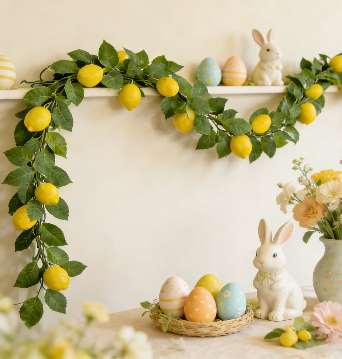 yulier Artificial Garland 70.86 inch Spring Garland with Flowers, Faux Vines Floral Hanging Garland for Holiday Wedding Spring Home Party Window Door Fireplace Table Indoor Outdoor Decor