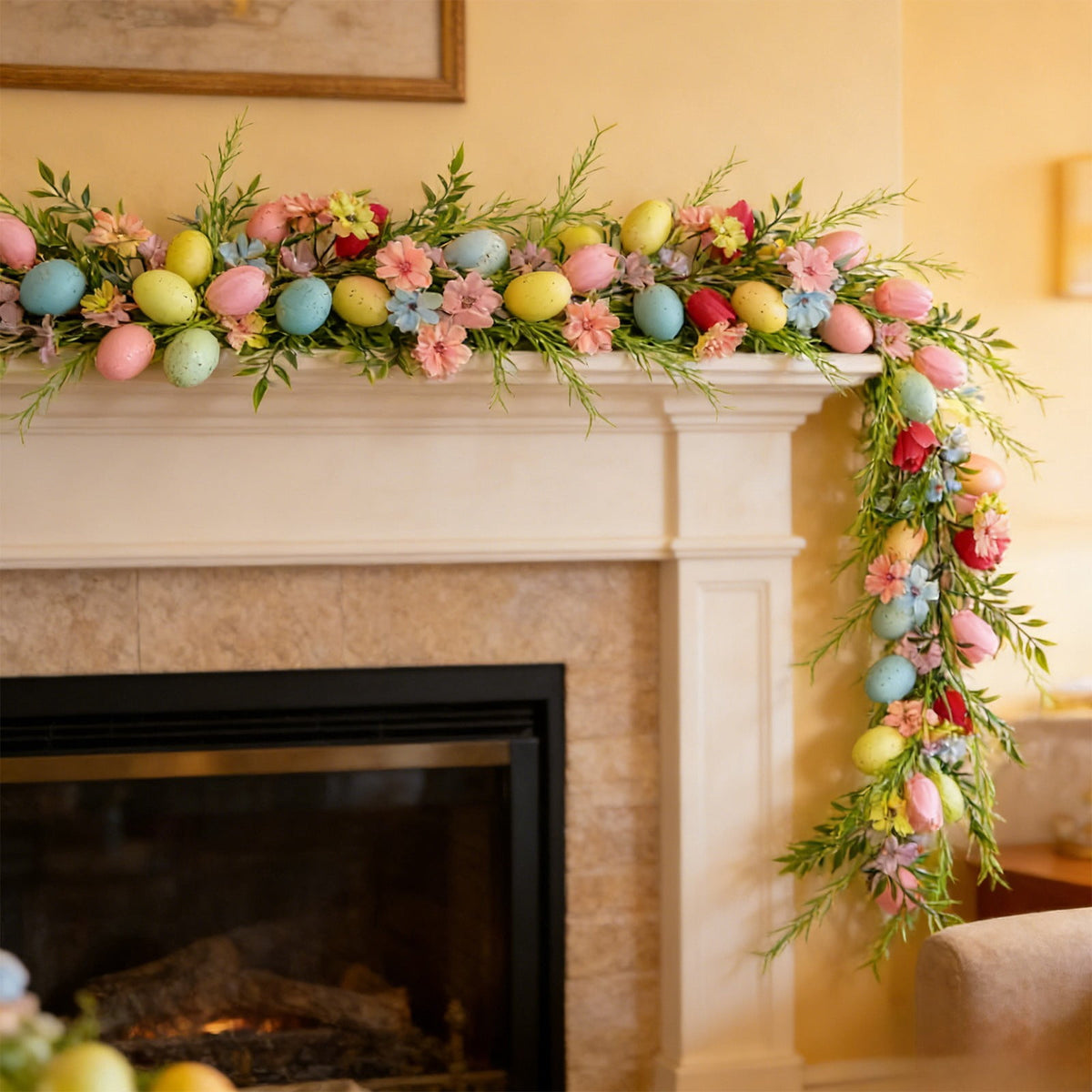yulier Artificial Garland 70.86 inch Spring Garland with Flowers, Faux Vines Floral Hanging Garland for Holiday Wedding Spring Home Party Window Door Fireplace Table Indoor Outdoor Decor