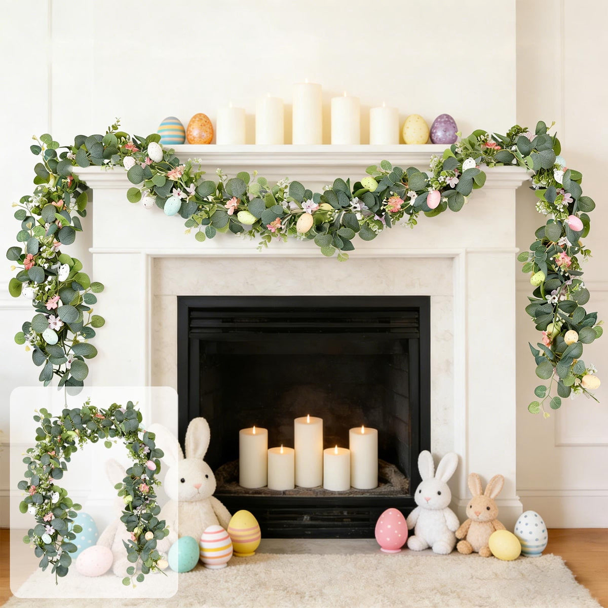 yulier Artificial Garland 70.86 inch Spring Garland with Flowers, Faux Vines Floral Hanging Garland for Holiday Wedding Spring Home Party Window Door Fireplace Table Indoor Outdoor Decor